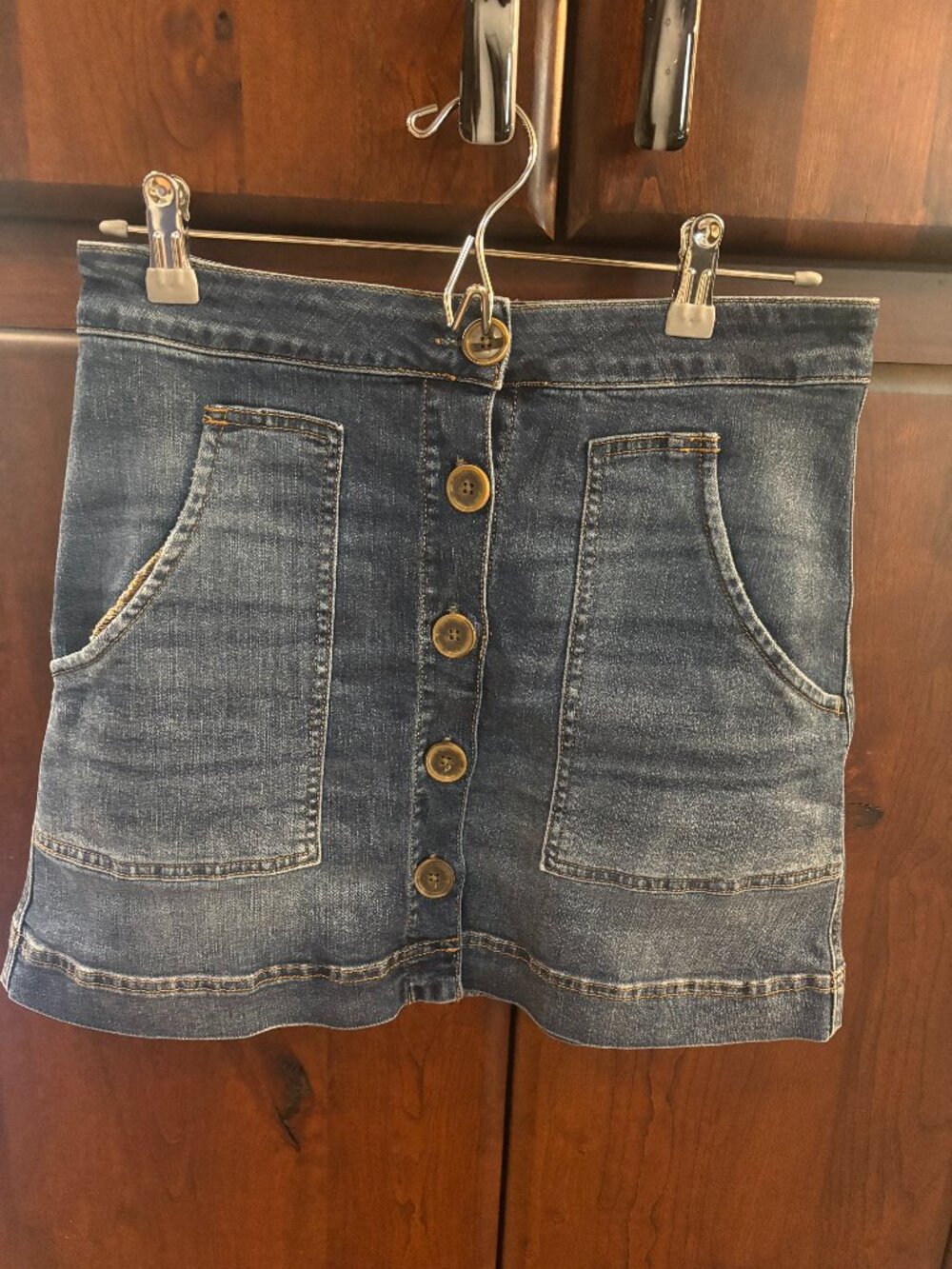 Sanctuary Button Front Denim Mini Skirt Size 29 Patch Pockets